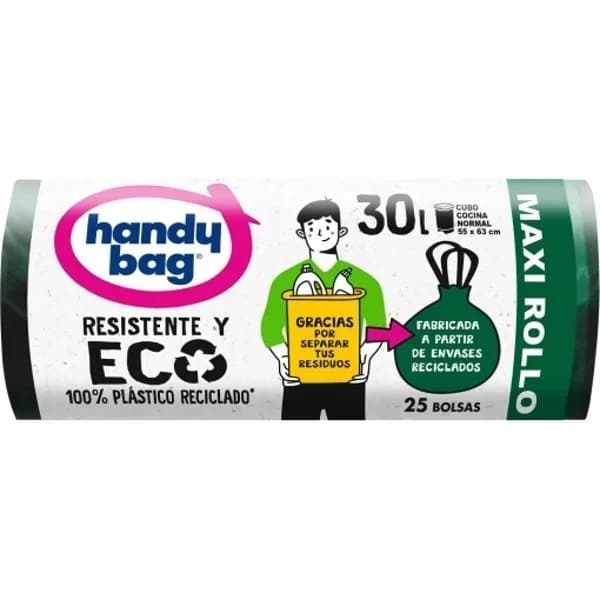 Bolsas de Basura Resistente y Eco 100% Reciclado 30L 25 ud HANDY BAG - 1 ud - Imagen del producto en Findit