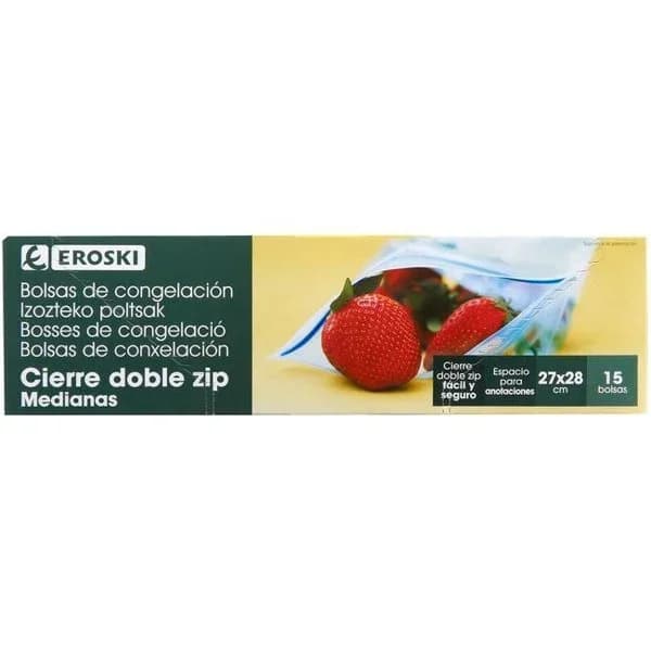 Bolsa de congelacion zip 27x28 EROSKI, caja 15 uds - 15 ud - Imagen del producto en Findit