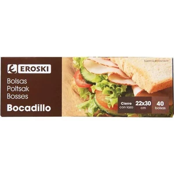 Bolsa para bocadillo 22x30 EROSKI, caja 40 uds - 40 ud - Imagen del producto en Findit