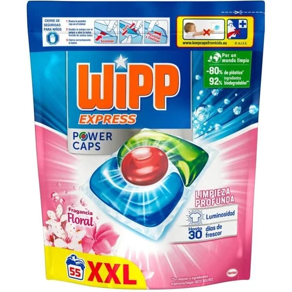 Detergente en cápsulas WIPP POWER FLORAL, bolsa 55 dosis - 55 ud - Imagen del producto en Findit