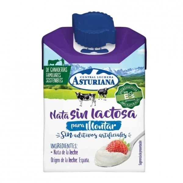 Nata para montar sin lactosa ASTURIANA, brick 200 ml - 0.2 l - Imagen del producto en Findit