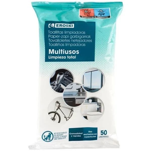 Toallita limpiadora total multiuso EROSKI, paquete 50 uds - 50 ud - Imagen del producto en Findit