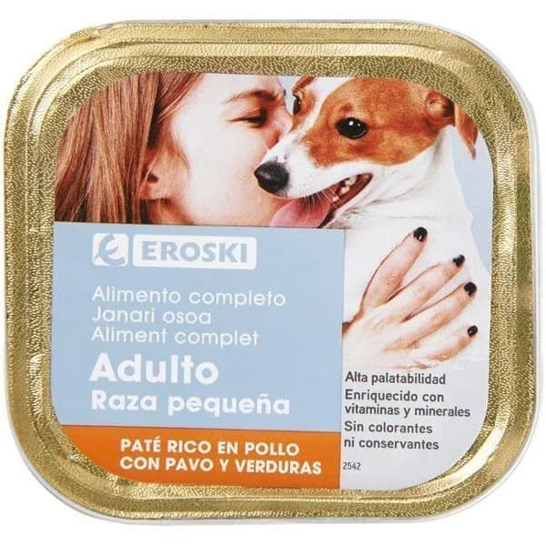 Paté de pollo para perros de razas pequeñas EROSKI, lata 150 g - 0.15 kg - Imagen del producto en Findit