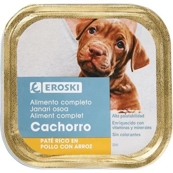 Paté de pollo para cachorro EROSKI, lata 150 g - 0.15 kg - Imagen del producto en Findit