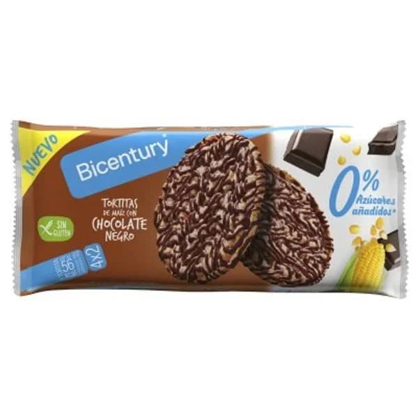 Tortita de maíz con chocolate negro BICENTURY, paquete 108 g - 0.11 kg - Imagen del producto en Findit
