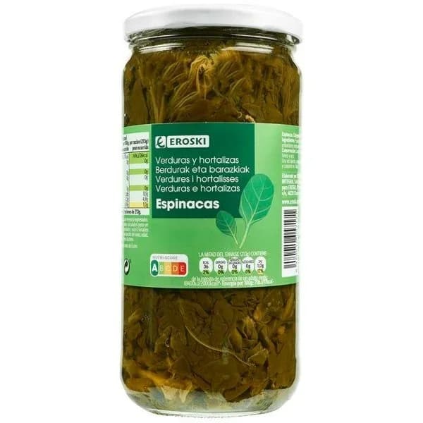 Espinaca EROSKI, frasco 425 g - 0.42 kg - Imagen del producto en Findit