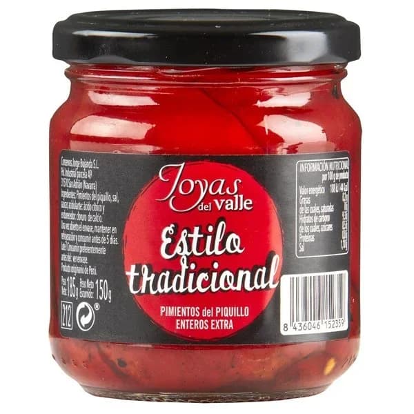 Pimiento de piquillo tradicional JOYAS DEL VALLE, frasco 175 g - 0.18 kg - Imagen del producto en Findit