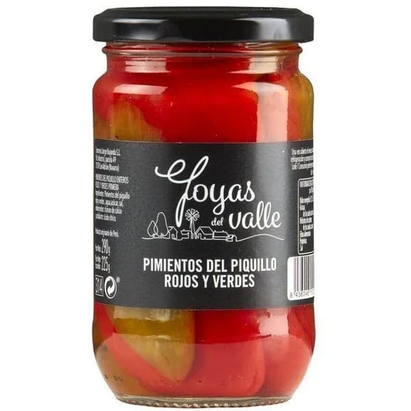 Pimiento de piquillo rojo-verde JOYAS DEL VALLE, frasco 225 g - 0.23 kg - Imagen del producto en Findit