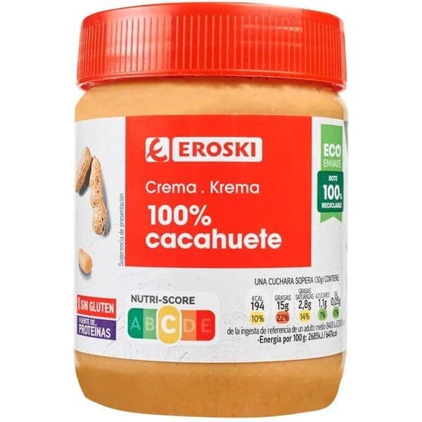 Crema de cacahuete EROSKI, bote 400 g - 0.4 kg - Imagen del producto en Findit