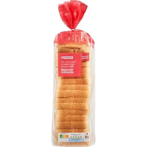 Pan de molde rebanada gruesa EROSKI, paquete 820 g - 0.82 kg - Imagen del producto en Findit
