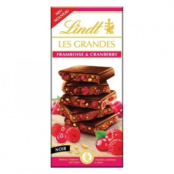 Chocolate negro con frambuesas y grosellas Lindt Les Grandes 150 g. - 0.15 kg - Imagen del producto en Findit
