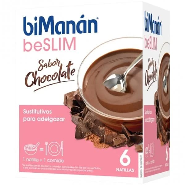 Natillas sustitutivas sabor chocolate en sobres Bimanán BeSlim 6 ud. - 0.25 kg - Imagen del producto en Findit