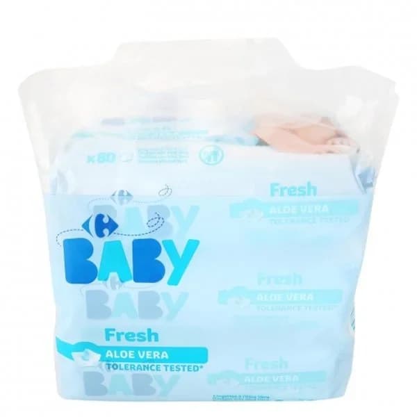 Toallitas para bebé con aloe vera Carrefour pack de 3 paquetes de 80 ud. - 299 ud - Imagen del producto en Findit