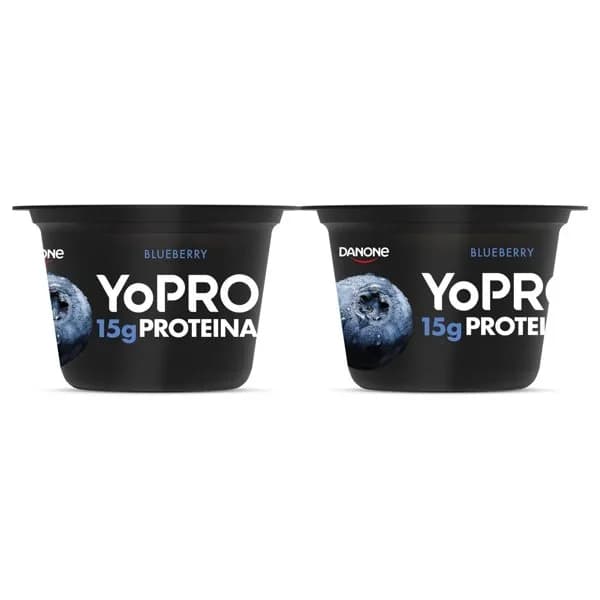 Leche fermentada desnatada con arándanos alta en proteínas Danone Yopro sin gluten y sin azúcar añadido pack de 2 unidades de 160 g. - 1 ud - Imagen del producto en Findit