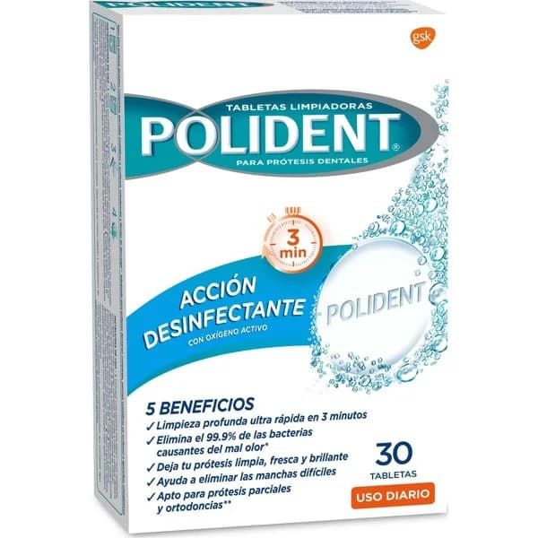 Tabletas limpiadoras para prótesis dental Polident caja 30 unidades - 29.35 ud - Imagen del producto en Findit