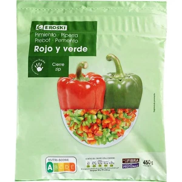 Mezcla de pimiento rojo y verde EROSKI, bolsa 450 g - 0.45 kg - Imagen del producto en Findit