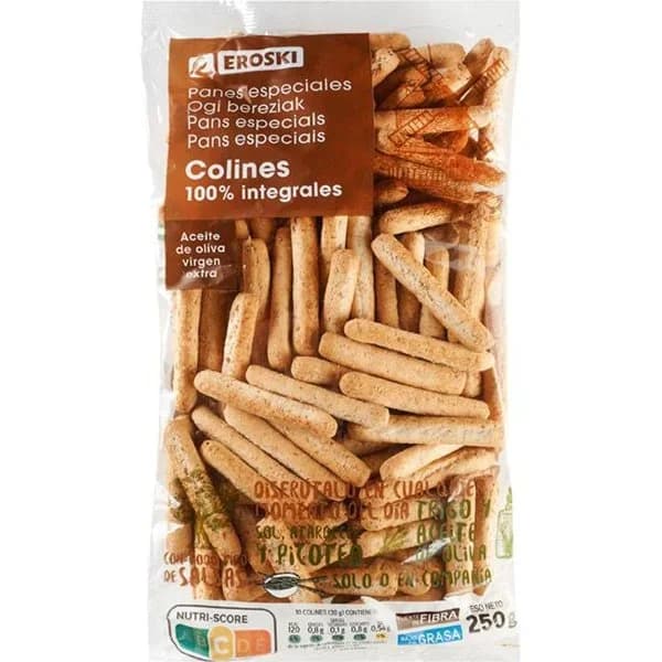Colines 100% integral de trigo EROSKI, bolsa 250 g - 0.25 kg - Imagen del producto en Findit
