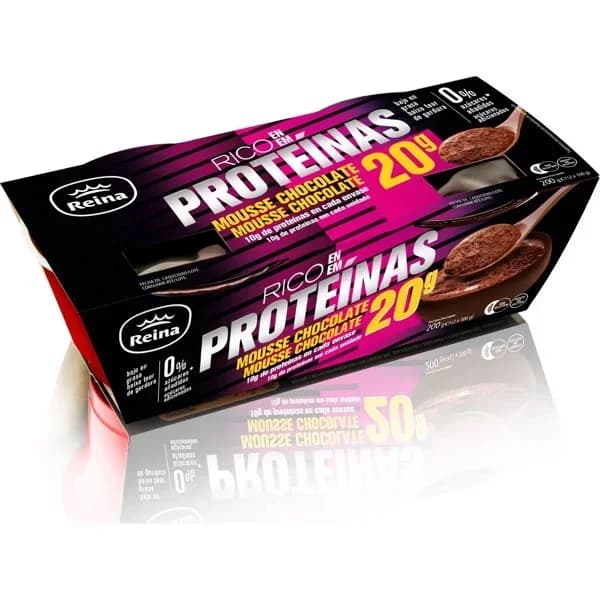 Mousse de chocolate rico en proteínas Reina sin gluten pack de 2 unidades de 100g - 0.2 kg - Imagen del producto en Findit