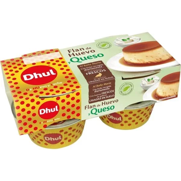 Flan de huevo y queso al baño María Dhul sin gluten pack de 4 unidades de 110 g. - 0.44 kg - Imagen del producto en Findit