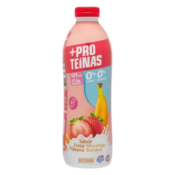 Bebida láctea desnatada sabor fresa y plátano +Proteínas Hacendado 0% m.g 17 4 g proteínas - 1 l - Imagen del producto en Findit