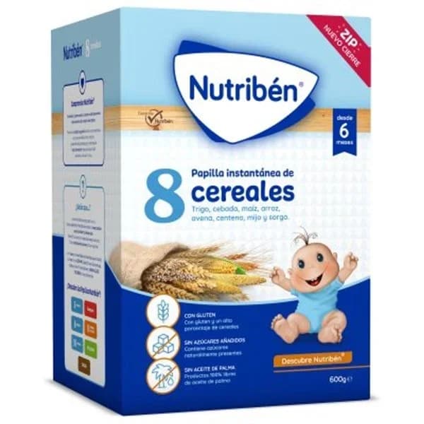 Papilla infantil desde 6 meses 8 cereales Nutribén sin aceite de palma 600 g. - 1 ud - Imagen del producto en Findit