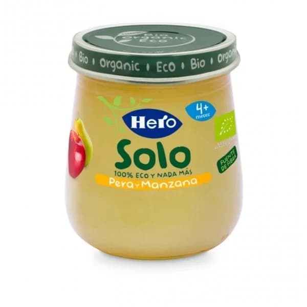 Tarrito de pera y manzana desde 4 meses ecológico Hero Solo sin gluten 120 g. - 0.12 kg - Imagen del producto en Findit
