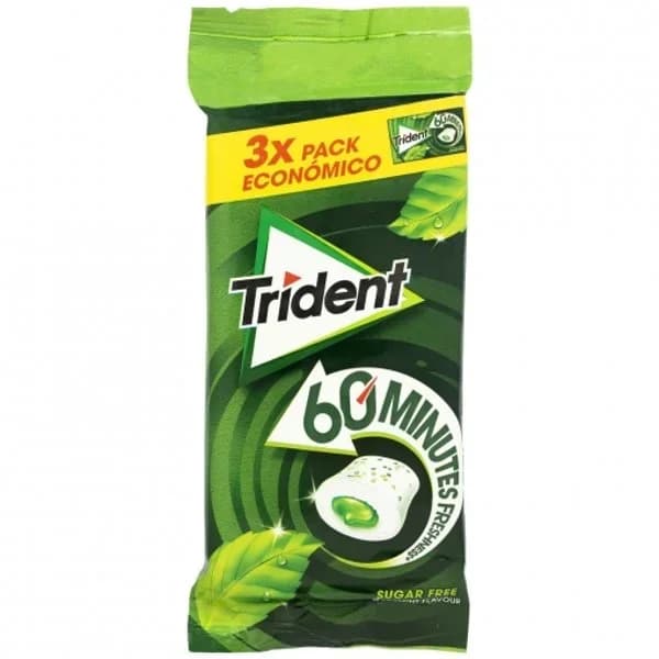 Chicles sabor hierbabuena Trident 60 minutos sin azúcar pack de 3 unidades de 22 g. - 0.02 kg - Imagen del producto en Findit