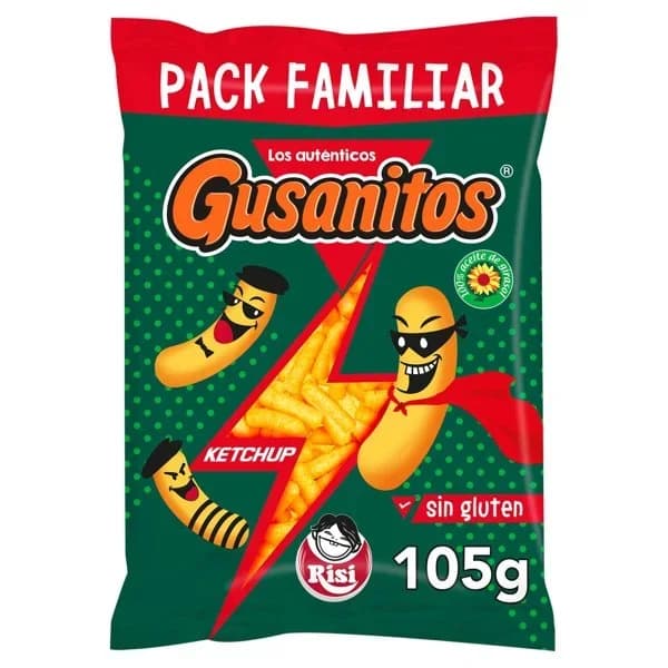 Aperitivo de maiz sabor ketchup Gusanitos Risi sin gluten 105 g. - 0.1 kg - Imagen del producto en Findit