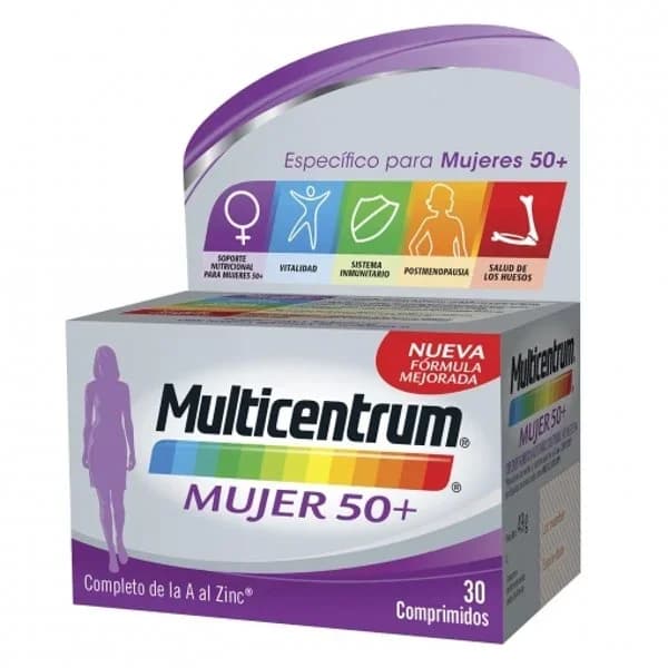 Multivitamínico y multimineral en comprimidos Mujer 50+ Multicentrum sin gluten 30 ud. - 1 ud - Imagen del producto en Findit