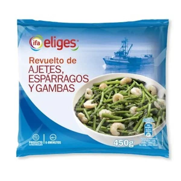 Revuelto de ajetes, espárragos y gambas 450 g - 1 ud - Imagen del producto en Findit