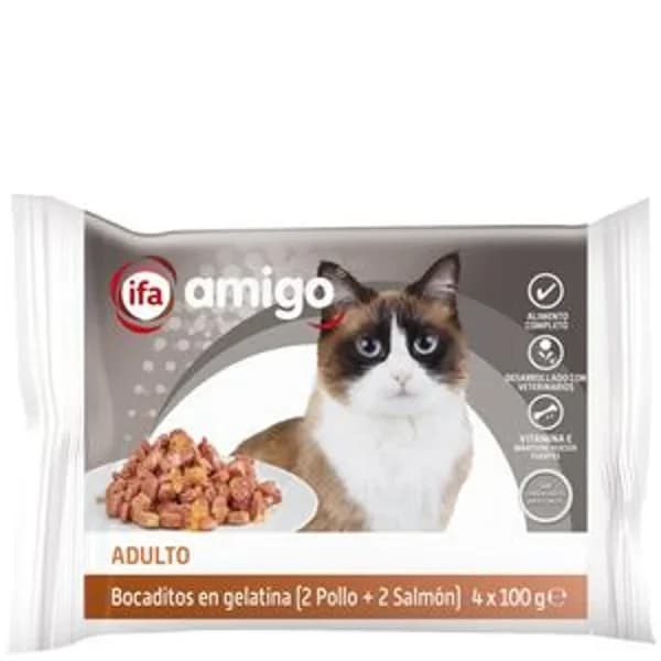 Bocaditos en gelatina pollo y salmón 4x100 g - 0.4 kg - Imagen del producto en Findit