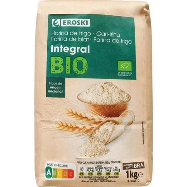 Harina de trigo integral ecológica EROSKI BIO/ECO, paquete 1 kg - 1 kg - Imagen del producto en Findit