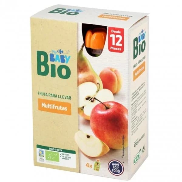 Preparado de multifrutas sin azúcar añadido desde 12 meses ecológico My Carrefour Baby Bio sin gluten pack de 4 bolsitas de 100 g. - 0.4 kg - Imagen del producto en Findit