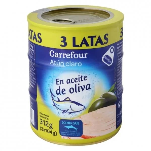 Atún claro en aceite de oliva Carrefour pack de 3 latas de 104 g. - 0.31 kg - Imagen del producto en Findit