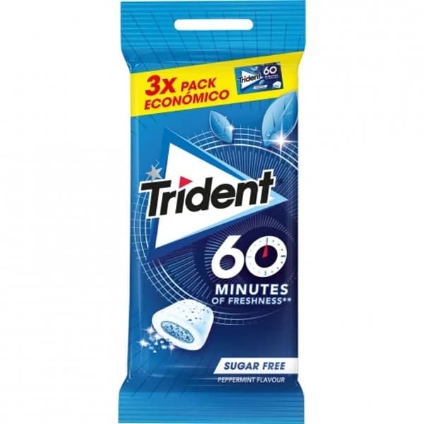 Chicle sabor menta Trident 60 minutos sin azúcar pack de 3 unidades de 22 g. - 0.07 kg - Imagen del producto en Findit