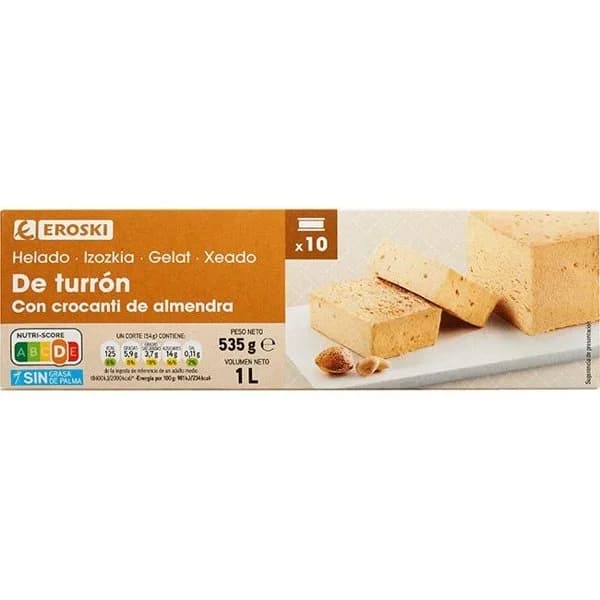 Helado corte de turrón EROSKI, barra 1 litro - 1 l - Imagen del producto en Findit