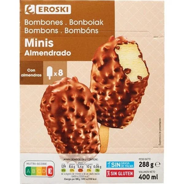 Mini bombón almendrado EROSKI, pack 8x50 ml - 0.4 l - Imagen del producto en Findit