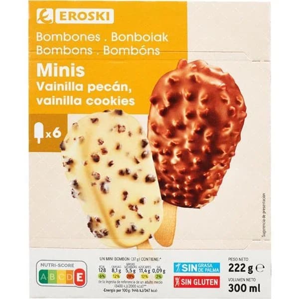 Mini bombón choco-cookie-vainilla-macademia EROSKI, caja 300 ml - 0.3 l - Imagen del producto en Findit