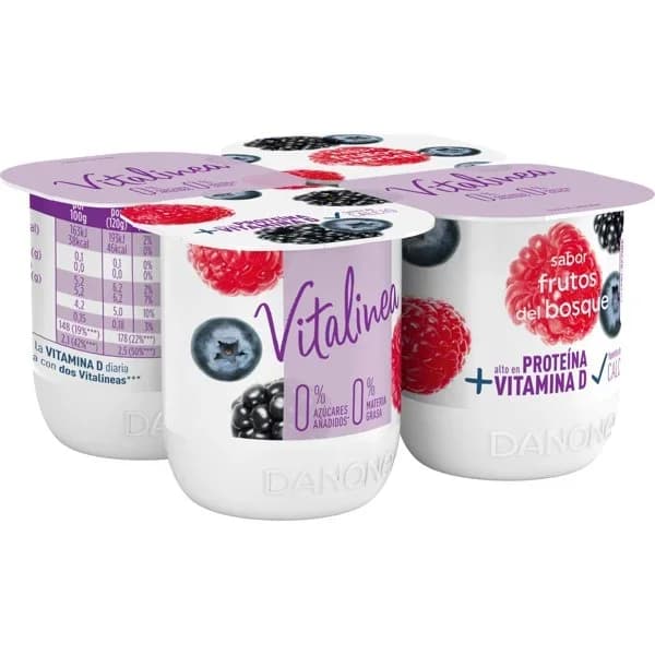Yogur Vitalinea Desnatado Frutas del Bosque 4UD - 0.48 kg - Imagen del producto en Findit