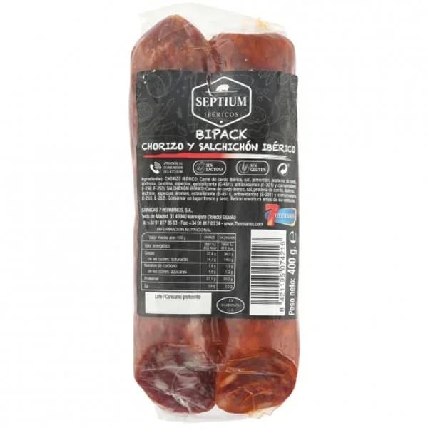 Chorizo y salchichón ibérico velita curados sin gluten y sin lactosa 400 g - 0.4 kg - Imagen del producto en Findit