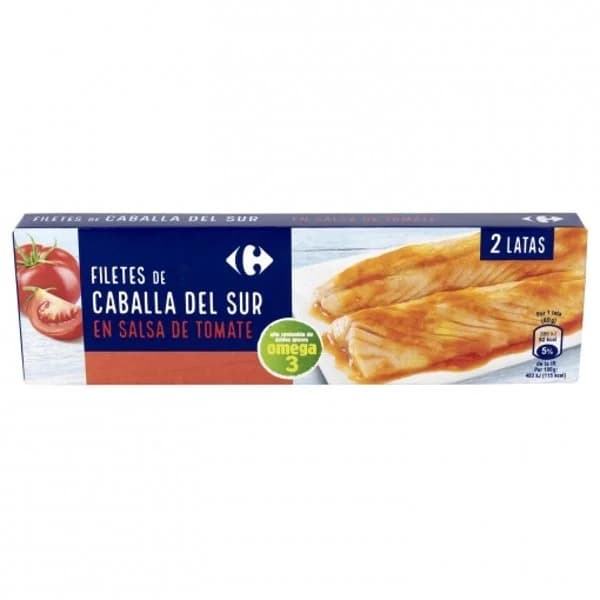 Filetes de caballa del sur en salsa de tomate Classic Carrefour pack de 2 latas de 65 g. - 0.13 kg - Imagen del producto en Findit