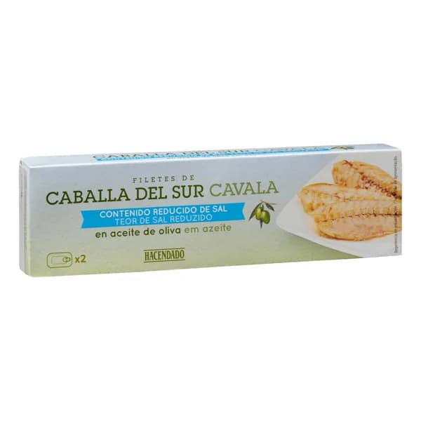 Filetes de caballa del sur contenido reducido en sal Hacendado en aceite de oliva - 0.17 kg - Imagen del producto en Findit