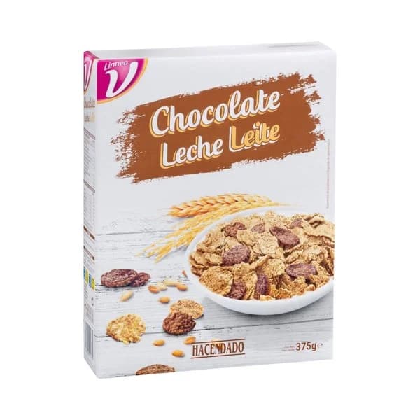 Cereales copos de trigo integral y arroz Hacendado bañados en chocolate con leche - 0.37 kg - Imagen del producto en Findit