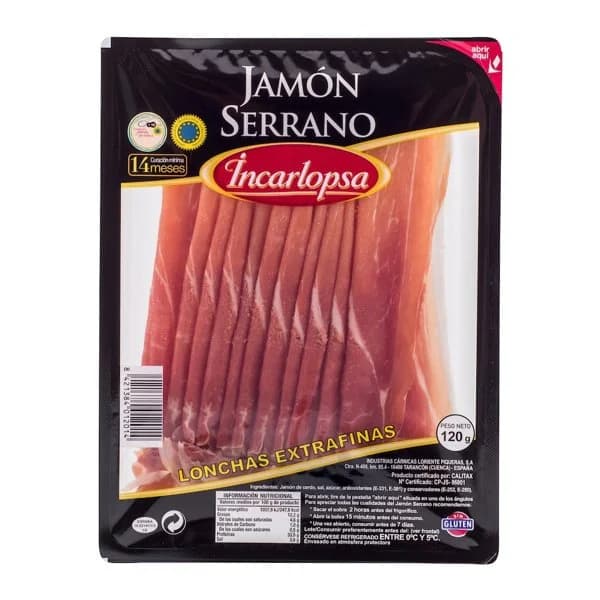 Jamón serrano Incarlopsa lonchas extrafinas - 0.12 kg - Imagen del producto en Findit