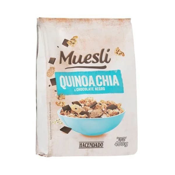 Muesli Hacendado con quinoa  chía y chocolate negro - 0.4 kg - Imagen del producto en Findit