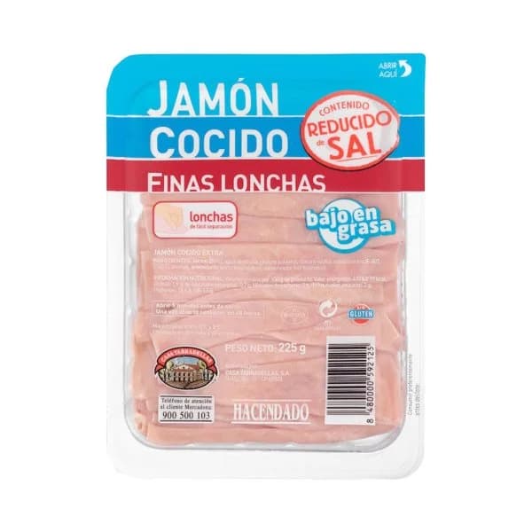 Jamón cocido bajo en sal Hacendado finas lonchas - 1 ud - Imagen del producto en Findit
