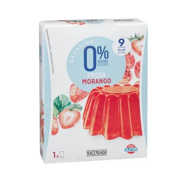 Preparado en polvo gelatina fresa Hacendado 0% azúcar - 1 ud - Imagen del producto en Findit