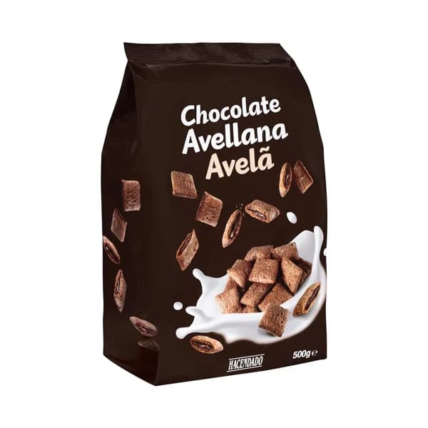 Cereales rellenos de chocolate y avellana Hacendado - 0.5 kg - Imagen del producto en Findit