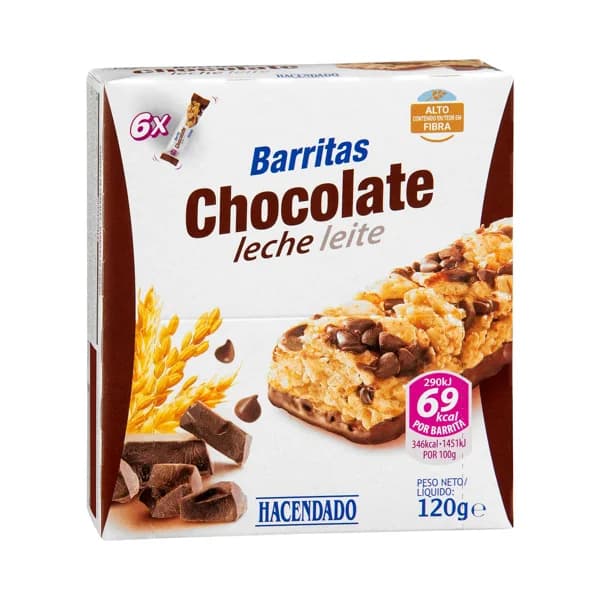 Barritas de cereales Hacendado chocolate con leche - 0.12 kg - Imagen del producto en Findit