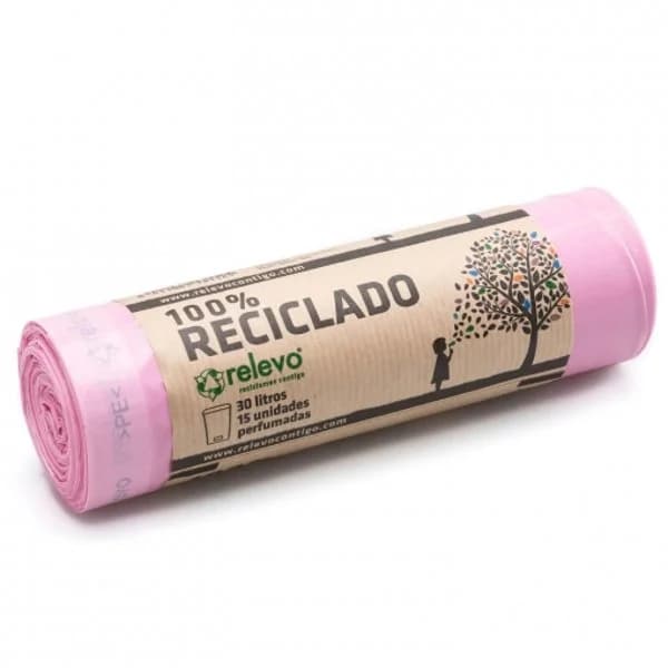 Bolsa de basura 100% recicable rosa 30 l. RELEVO, paquete 15 uds - 15 ud - Imagen del producto en Findit